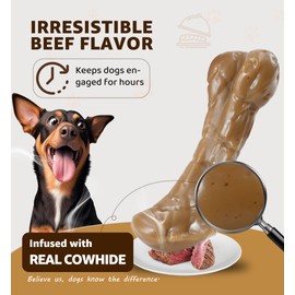 IPTPAS Tough Dog Chew Toy Infused with Real Cowhide, Long-Lasting Beef Flavor, Indestructible Nylon Bone Toy for Aggressive Chewers, Dental Care, Multiple Size Options for All Breeds (Medium)