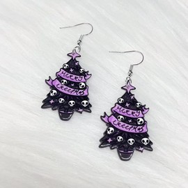 Todu Christmas Earrings For Women Creative Skull Star Christmas Tree Acrylic Earrings Holiday Gifts(Black Tree)