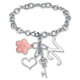 N Letter Bracelets for Women Letter N Initial Bracelet for Women Friend Mom Daughter Initial Silver Bracelets Monogram Gift for Sister Friend Christmas Birthday Gift Stainless Steel Bracelet Alphabet