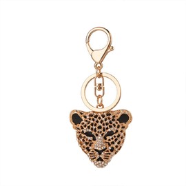 Leopard Head Keychain for Women, Cute Cheetah Head Key Chain for Girls, Sparkling Leopard Head Key Ring, Funny Leopard Keychains, Punk Leopard Keyring, Rhinestone Leopard Animal Keychain Accessories