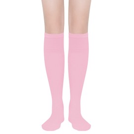 DOOVID - Calcetines casuales hasta la rodilla para mujer, calcetines de tubo elásticos, calcetines atléticos de rayas finas hasta la rodilla, Rosado, One Size