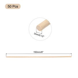 sourcing map Round Wood Sticks 1/8"x6" Dowel Rod Unfinished Hardwood Stick Craft Twigs Log Stick for DIY Crafts Pack of 50