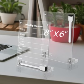 2PCS Acrylic Dry Erase Board with Stand for Desk, 8x6" Small Desktop Weekly Whiteboard Magnetic Clear Calendar Memo Board for Fridge, Office, School, Home