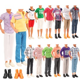 Miunana 8 Clothes Shoes for Doll = 3 Casual Clothes Wear Shirt Outfit+ 3 Pants +2 Shoes for Boy Doll Xmas Gift