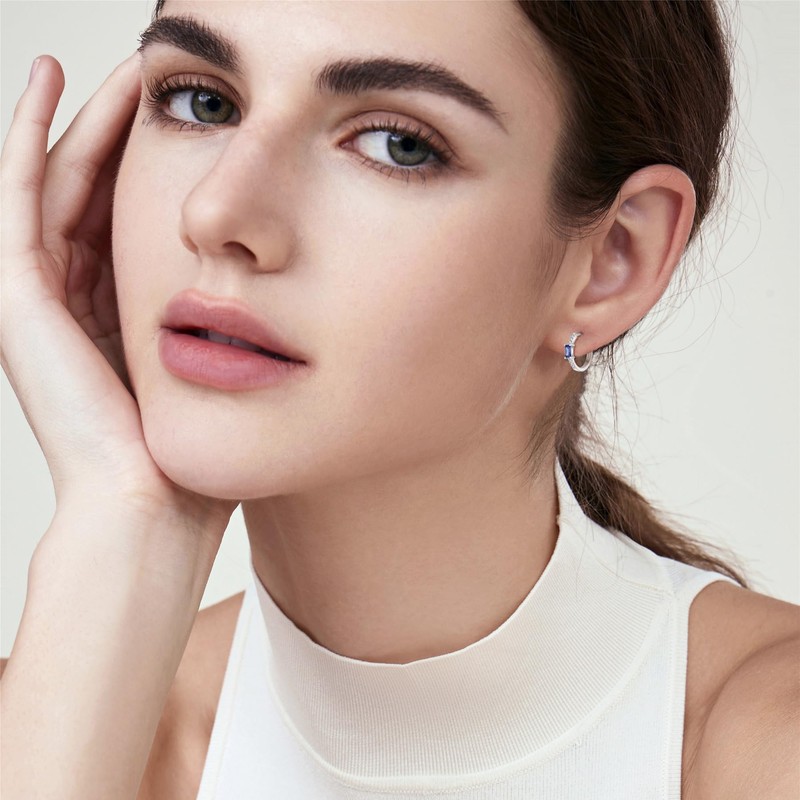 Inpasne Tanzanite Huggie Hoop Earrings for Women 925 Sterling Silver