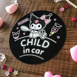 Kuromi Magnetic Sticker Standard Design CHILD IN CAR, Round Shape 5.9 inches (15 cm)