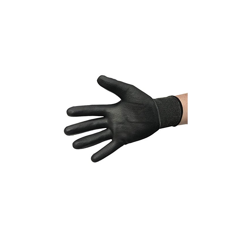 PES Black Nylon PU Palm Coated Glove, Pack 12 Pairs