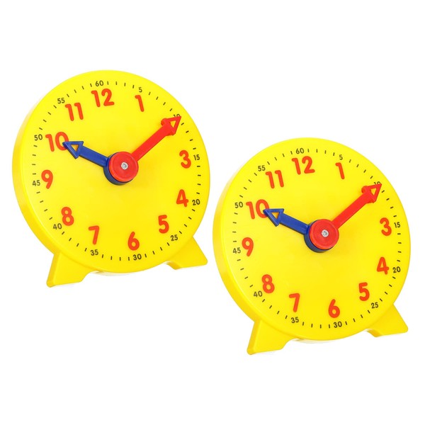 PATIKIL 4 inch Teaching Clock, 2 Pack Learn Clock Learning Tell Time Analog Clock Demonstration Clock 12 Hour 2 Pointers for Classroom Teacher, Yellow