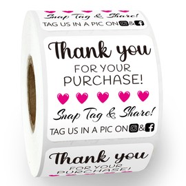 Thank You for Your Purchase Stickers Roll, Snap Tag Share Stickers, Square Review Stickers,Cute Heart Thank You Stickers,Handmade Stickers,Boutique Packaging Stickers