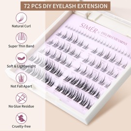 Lash Clusters 72 Pcs Cluster Lashes Natural Look DIY Eyelash Extension Manga Individual Lashes 9-12mm Mixed D Curl Wispy Fluffy Anime Lash Clusters Super Thin Band, Soft & Reusable