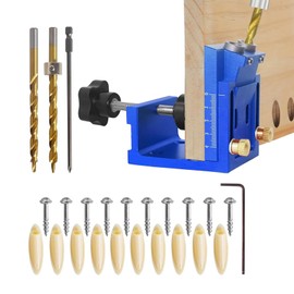 Fesatccoz Pocket Hole Jig Kit Wood Joint Angle Tool Metal Pocket Screw Jig with 2 Drill Bits 15° Inclined Hole Drilling Positioner Aluminum Alloy Pocket Screw Jig