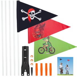 Pack of 3 Bicycle Flags for Children with 5 Flagpole, Adjustable Bicycle Flag, Waterproof Safety Pennant, Bicycle Flag, for Outdoor Cycling Accessories for Bicycle Flag Children
