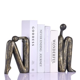 Thinker Statue Decorative Bookends,1 Pair/2 PCS Book Ends for Shelves Unique Modern Book Stopper for Heavy Books, Abstract Aesthetic Decor, Modern Home Bookshelf Decoration (Bronze)