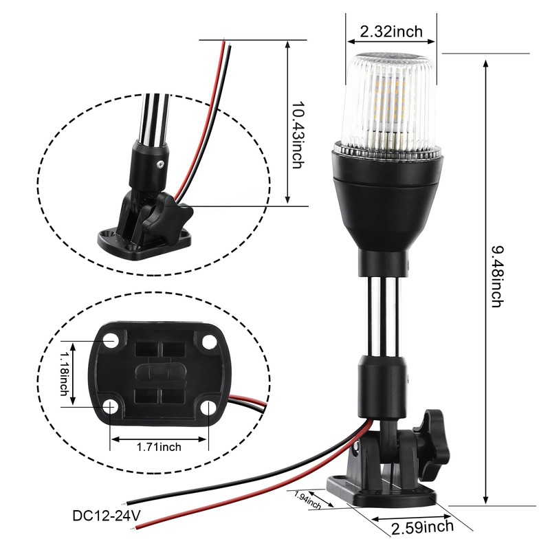 CLGMarine LED Tri-Color Navigation Light,Bimini Top Red-Green-White Combination Boat Bow
