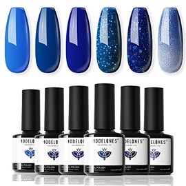modelones- Juego de esmaltes de uñas en gel de color azul, 6 esmaltes de uñas en gel que cambian de color azul oscuro, kit de esmaltes de uñas en gel 