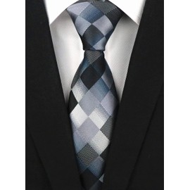 Elfeves Men's Classic Designer Plaid Ties Checks Patchwork Necktie Black Grey