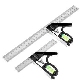 Combination Square 300 mm & 150 mm Set, Adjustable Combination Angle with Small Spirit Level and Scriber Needle, Stainless Steel Combination Square, 45 & 90 Degree Multifunctional Angle for Engineers