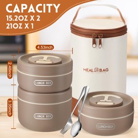 Dandat 3 Pcs Portable Insulated Lunch Container Set for Adult, Stackable Stainless Steel Bento Box for Hot Food with Insulated Lunch Bag Unisex 3 Separate Thermal Food Container(Khaki)
