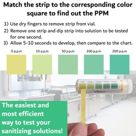 Quat Sanitizer Test Strips for Restaurant Kitchens & Diners, 4 x Vial of 100 Strips Quat Test Kit for Sanitizing Solution, QAC QR5-0-500 PPM Sanitizer Testing Strip for Food Service by FryOilSaver Co.