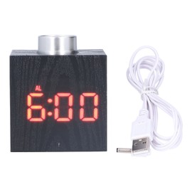 LED Knob Alarm Clock Digital Thermometer Display Imitation Wood Grain Clock Bedside Snooze ClockRed