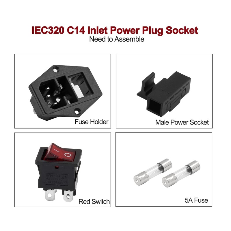 Qjaiune 6PCS IEC320 C14 Inlet Power Plug Socket, 250V 10A