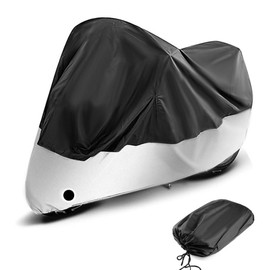 Cubierta para Motocicleta Impermeable Al Libre - Funda para Moto Protección Contra el Polvo, Lluvia y Clima, Agujeros de Bloqueocontra, Poliéster Protección 190T (230 * 125 * 95 cm, Negro y Plata)