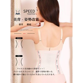 Metico Minaki Waist Cincher Corset for Dieting, Women's Shaping Belt, Lower Back Pain Support, Tummy Tightening, Postpartum Girdle, Neckline, Mesh, Breathable, Stretchable, 6 Sizes, Black