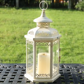 NEEDOMO Lanterns Decorations Indoor, 15" Vintage Lantern Decor Outdoor, Large Hanging Metal Candle Holder with Clear Glass, for Home, Tabletop, Patio, Front Porch, Rustic Farmhouse Wedding