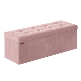 SONGMICS Storage Ottoman Bench, Foldable Ottoman Foot Rest, 15 x 43 x 15 Inches, End of Bed Bench, Storage Chest, Load up to 660 lb, for Living Room, Bedroom, Entryway, Jelly Pink ULSF277R01