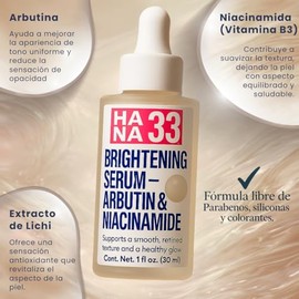 Brightening Serum Alfa Arbutina + Niacinamida | Ilumina la apariencia de la piel | Ayuda a unificar el tono y aporta brillo saludable | Fórmula ligera con extractos frutales | Textura suave y rápida absorción | 30 ml