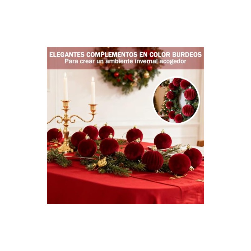 Bolas Navideñas de Terciopelo 12 PCS, Esferas 6 CM para