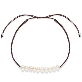 MATERIA by Matthias Wagner Women's Macrame Bracelet with Beads Fabric Bracelet in 4 Colours, Pearl Pearl Polyester