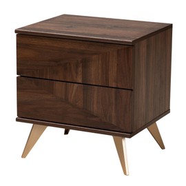 Baxton Studio Graceland 18.9-inch W x 15.7-inch D Nightstand with 2 Drawers, Walnut Brown/Gold