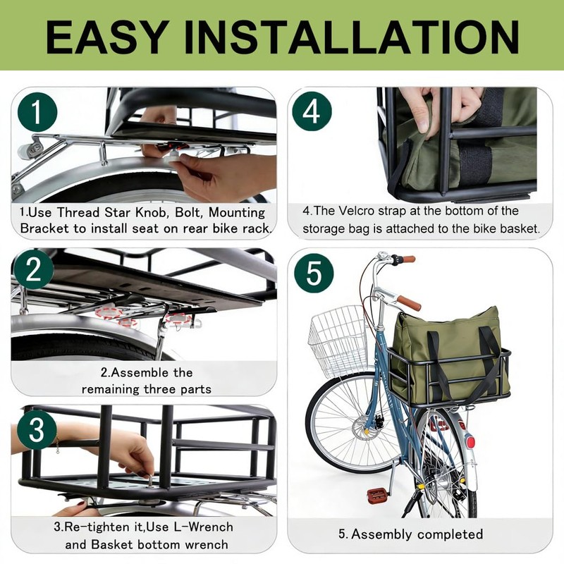 Rear Bike Basket,Rear Rack Bicycle Basket with Waterproof Storage Bag,Large