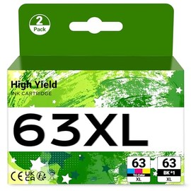 63XL High Yield Ink Cartridges Black and Color Combo Pack for HP Ink 63 63XL Fit for OfficeJet 3830 4650 4655 5200 5255 5258 Envy 4512 4520 DeskJet 2130 2132 3630 Printer (2 Pack)