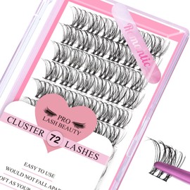 Cluster Eyelashes, Pack of 72 Individual Eyelashes, Eyelash Clusters, DIY Eyelash Extensions, Super-Thin Band, Reusable, Soft & Comfortable (Romantic-D-12 mm)