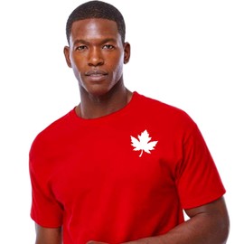 Mens Canada Day T-Shirt, Premium Maple Leaf Shirt for Men, Minimalist Canada Tshirt L1, Red (L)