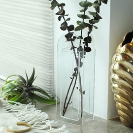 Jarrón acrílico, centros de mesa de boda, decoración del hogar, jarrón con forma de arco, diseño moderno (transparente)
