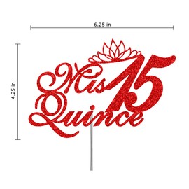 Mis Quince - Decoración para tartas con purpurina de quinceañera, 15 ideas de decoración para fiestas de cumpleaños, decoración de alta calidad, purpurina resistente de doble cara, palo acrílico. Fabricado en Estados Unidos (rojo)