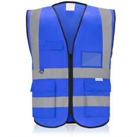 WORCBGIO Reflective Safety Vest with Pockets High Visibility Sliver Strip for Men and Women (Blue, XX-Large)
