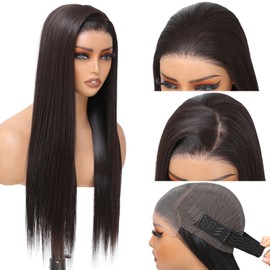 TAGUO 7x5 Chocolate Brown Lace Front Wig for Women Synthetic Lace Wig Pre Plucked HD Lace Straight Wig Wear And Go Glueless Wig 26inch