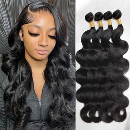 ZGGTL Body Wave Bundles Human Hair 20 22 24 26lnch 12A Human Hair Bundles 100% Brazilian Natural Black Hair Extensions