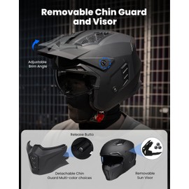 ILM Open Face Motorcycle 3/4 Half Helmet for Men and Women, Vintage Retro Helmet with Visor for Moped ATV Cruiser Scooter DOT Model Z302(Matte Black,XX-Large)