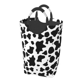LIBIFALL Cute Cow Print Large Laundry Basket Animal Skin Laundry Hamper Bag Collapsible Laundry Baskets Clothes Hamper with Handles Black and White Storage Baskets For Dorm,Family,50L