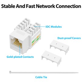 iwillink Cat6 Keystone Jack 10-Pack, RJ45 Keystone Jack, 90-Degree Ethernet Keystone Coupler, Punch Down Keystone Jack Adapter, White