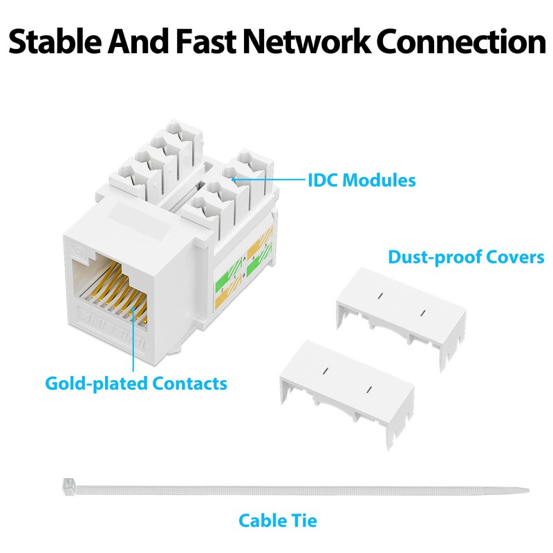 iwillink Cat6 Keystone Jack 10-Pack, RJ45 Keystone Jack, 90-Degree Ethernet