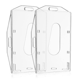 Vicloon ID Card Holder, Pack of 2 Transparent Card Holders with Thumb Slot, Horizontal and Vertical Dual Use, ID Card Holder Hard Plastic Protective Case