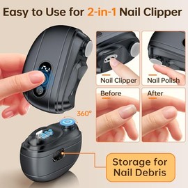 Electric Nail Clipper 2026 Upgraded 3 in 1 Rechargeable Automatic Nail Trimmer with LED Light & Clip Storage - USB Rechargeable for Baby, Kids,Seniors