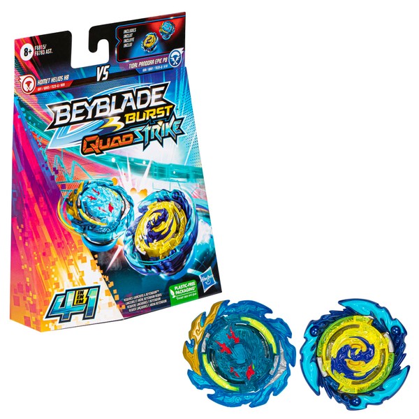 Hasbro Beyblade Burst QuadStrike Komet Helios H8 and Tidal Pandora Epic P8 Spinning Top Dual Pack, 2 Battling Game Top Toy for Kids Ages 8 and Up