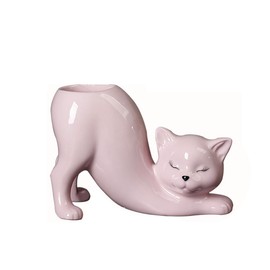 Ahantper Pink Ceramic Cat Statue – Cute Modern Decor for Living Room, Shelf, Desk, Office – Gift for Cat Lovers (1 Piece)